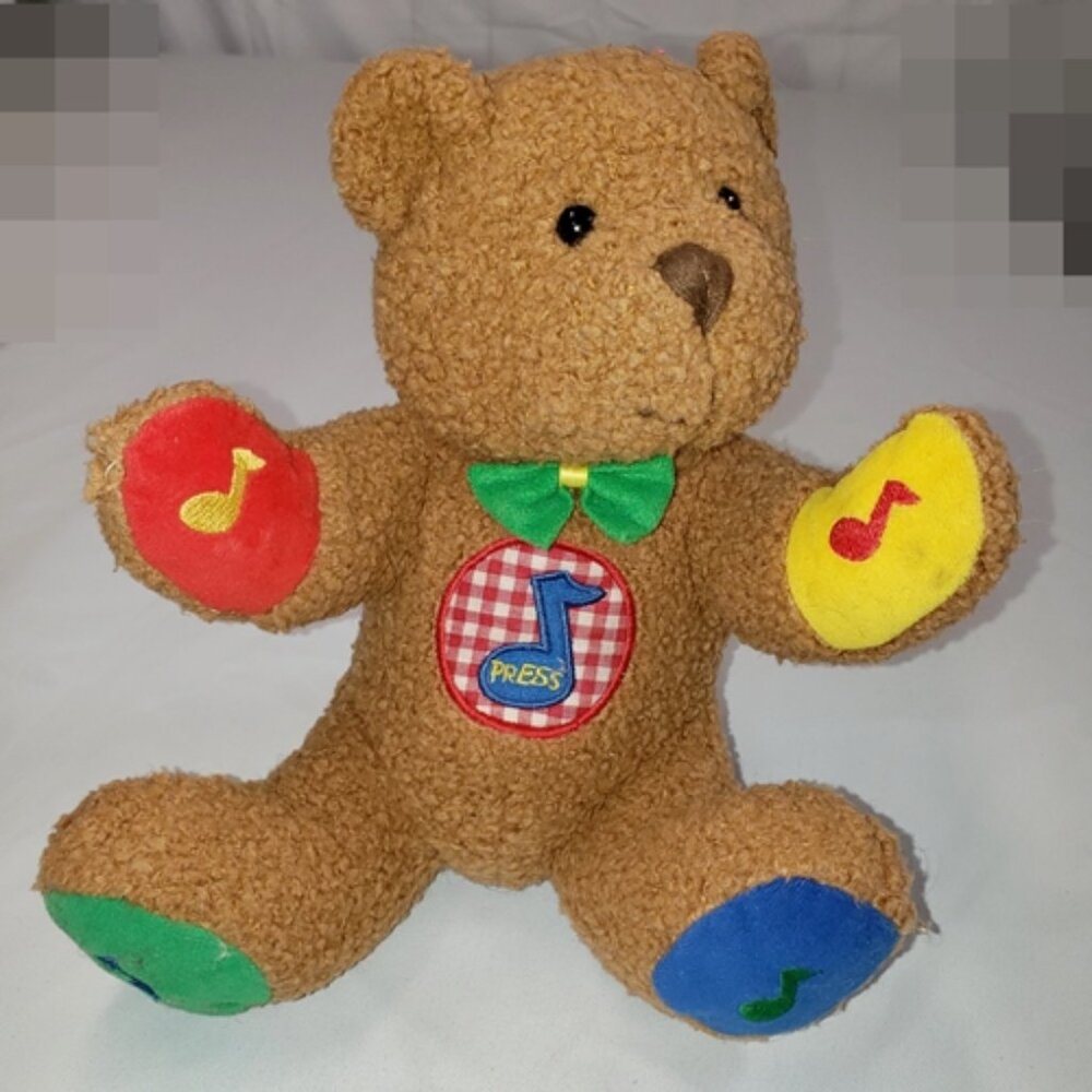 Eden Brown Baby Bear Musical Plush Learning Curve Primary Colors Vintage WORKS!
